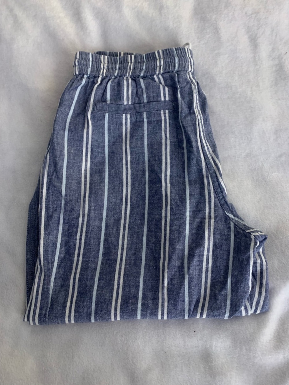 beachlunchlounge Blue and White Striped Wide Leg Linen Cotton Blend Crop Pants S - Picture 15 of 16